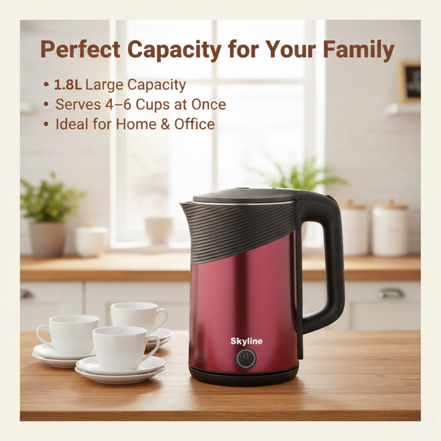 Skyline 1500W 1.8 L Double Wall Electric Kettle – Fast Boiling, Safe & Stylish