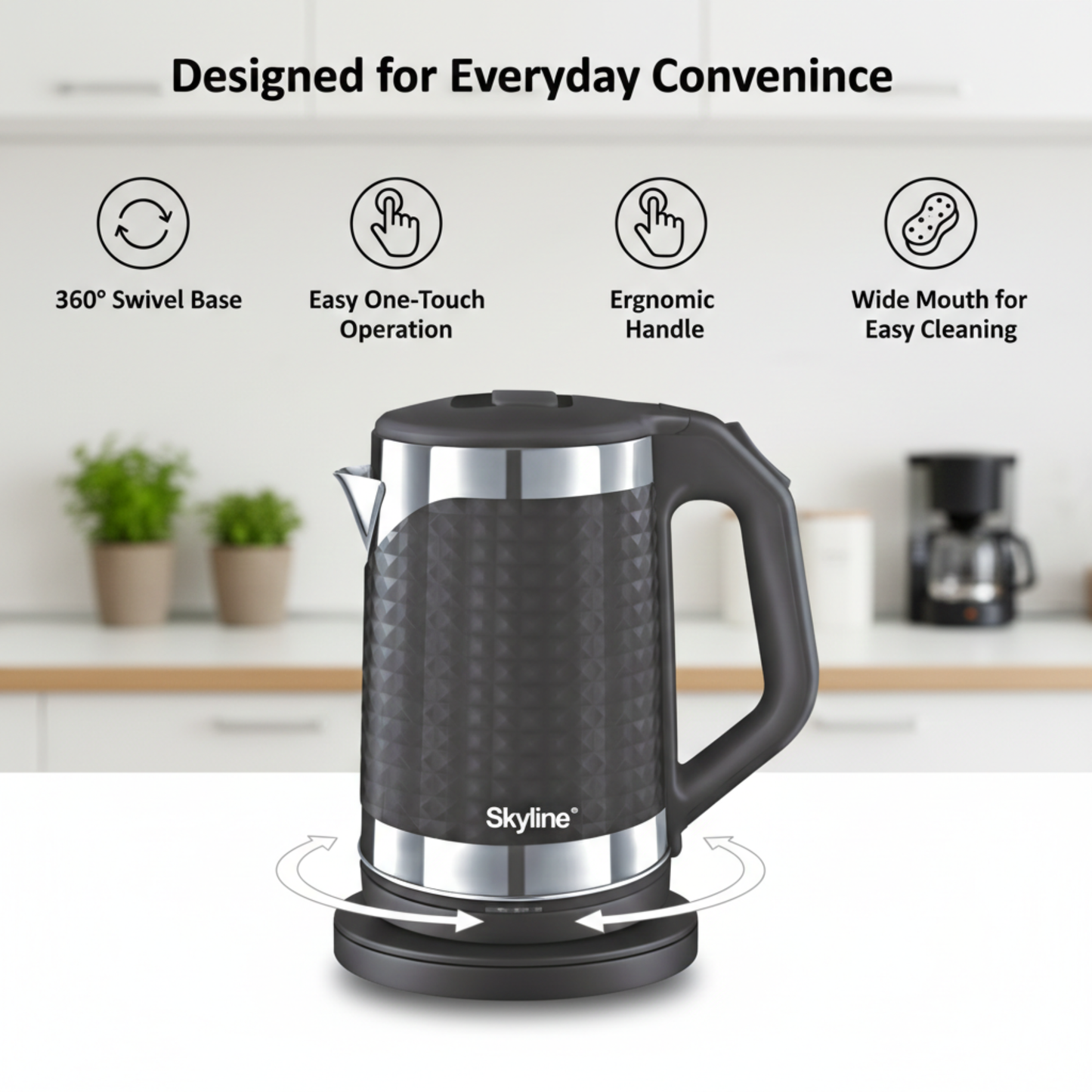 Skyline Double Wall Electric Kettle 1500W 1.8L – Efficient Boiling with Enhanced Safety