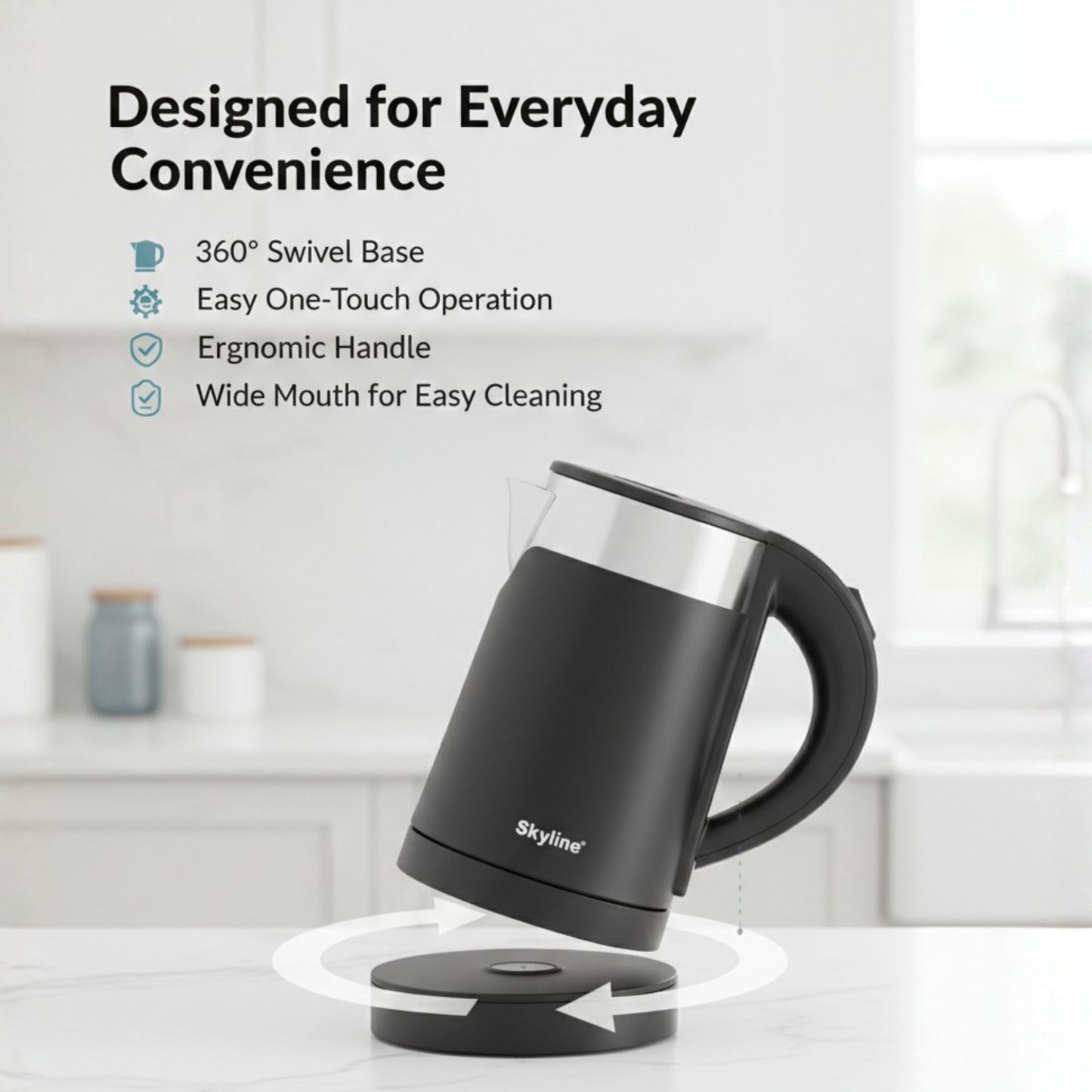 Skyline Double Wall Electric Kettle 1000W 1 Litre – Compact, Safe, and Efficient Boiling