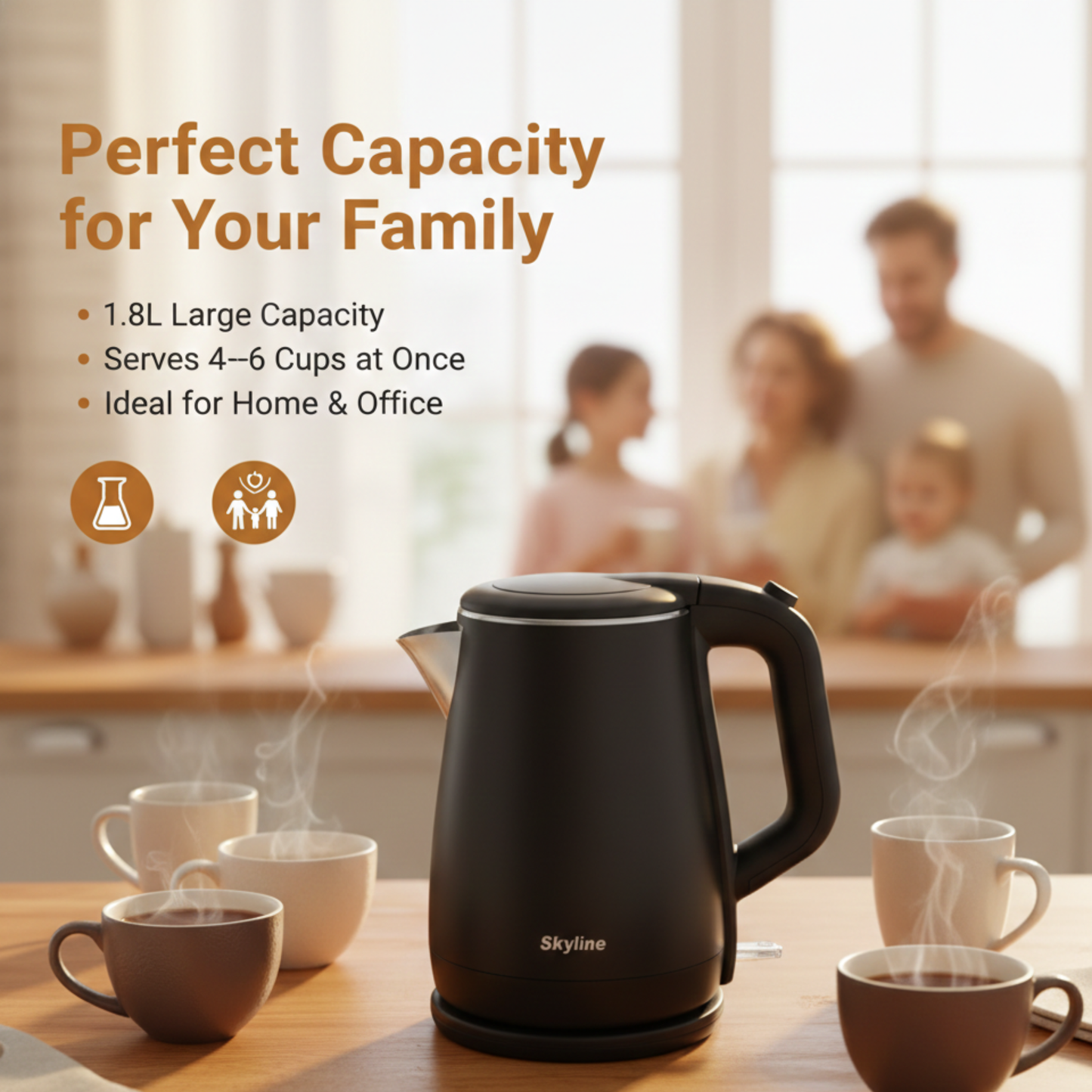 Skyline Double Wall Electric Kettle | 1.5 L Capacity | 1500W Fast Boil