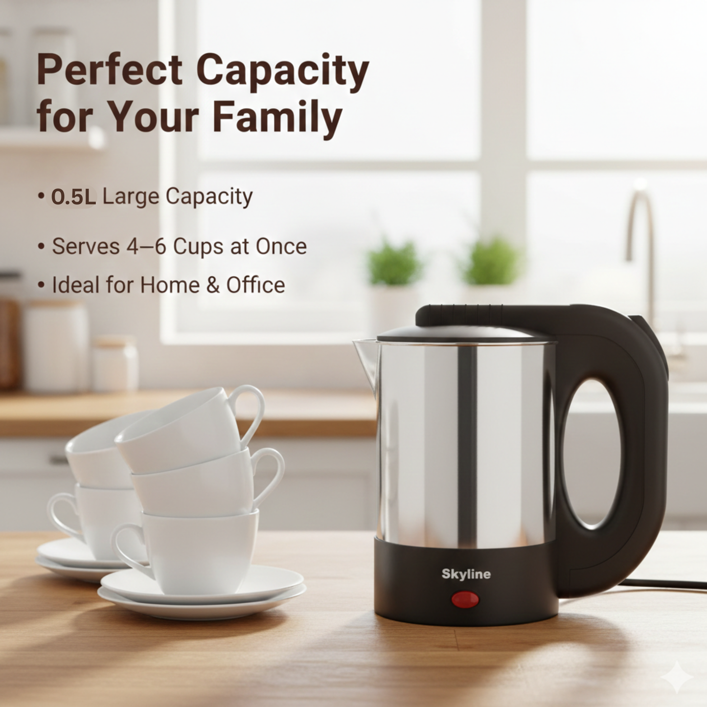 Skyline Electric Kettle 600W 0.5 Litre – Compact, Efficient & Perfect for Quick Boiling