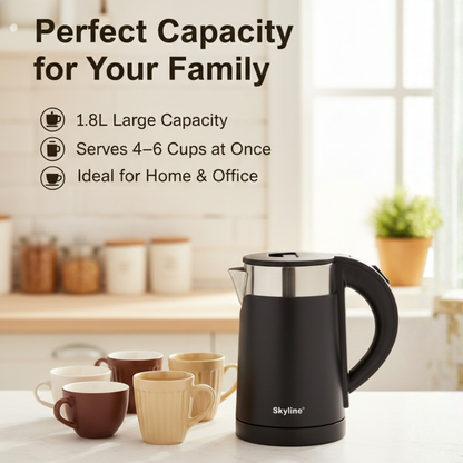 Skyline Double Wall Electric Kettle 1000W 1 Litre – Compact, Safe, and Efficient Boiling