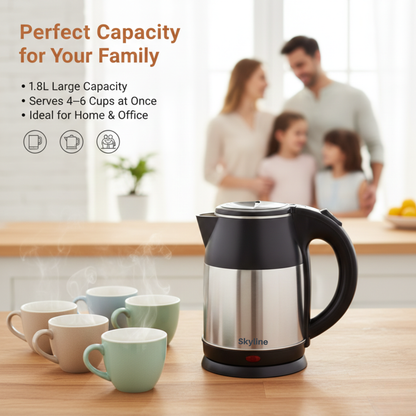 Skyline Double Wall Electric Kettle 1500W – 1.8L | Fast, Safe, and Stylish Boiling