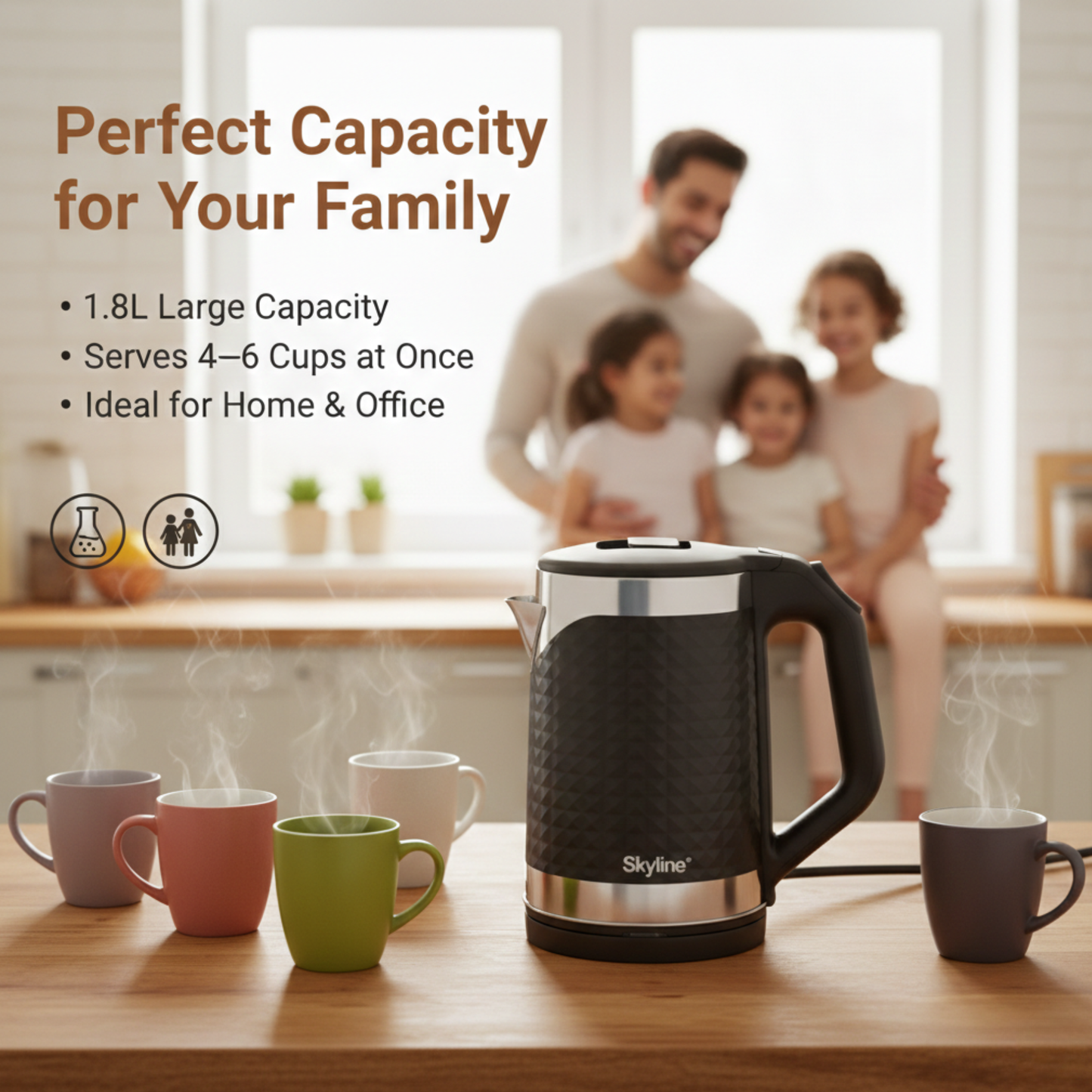 Skyline Double Wall Electric Kettle 1500W 1.8L – Efficient Boiling with Enhanced Safety