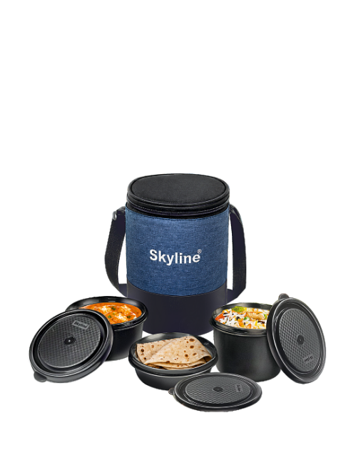 Skyline Corporate Set Lunch Box | 3 Microwave-Safe Steel Containers with Insulated Bag