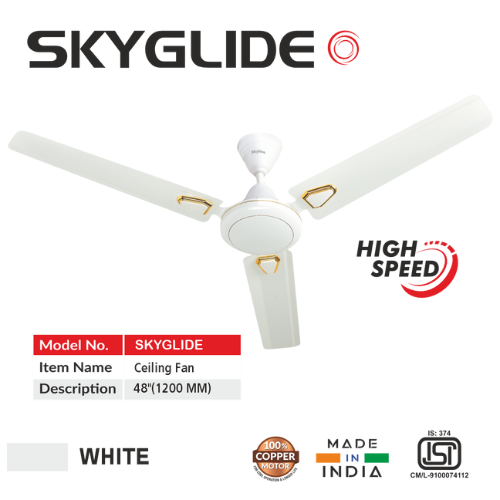 Skyline Skyglide 48" High-Speed Ceiling Fan | 100% Copper Motor | 400 RPM | 3 Color Options - Skyline Appliances