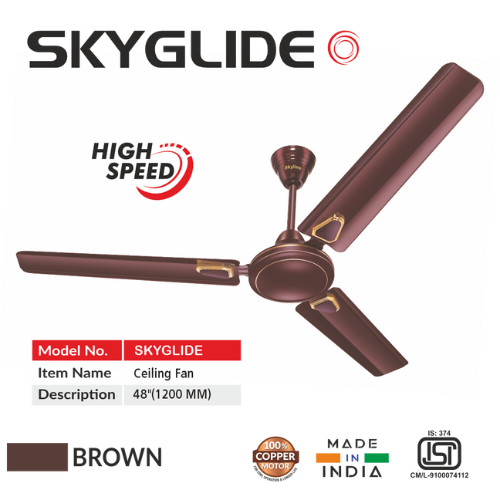 Skyline Skyglide 48" High-Speed Ceiling Fan | 100% Copper Motor | 400 RPM | 3 Color Options - Skyline Appliances