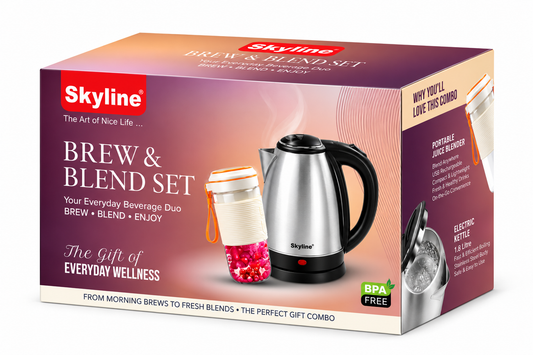 Skyline Brew & Blend Set – 1.8L Electric Kettle + 400ml Portable Juice Blender