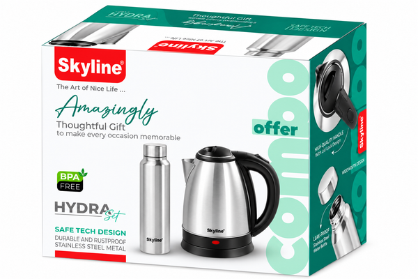 Skyline Electric Kettle & Steel Bottle Combo Hydra SET