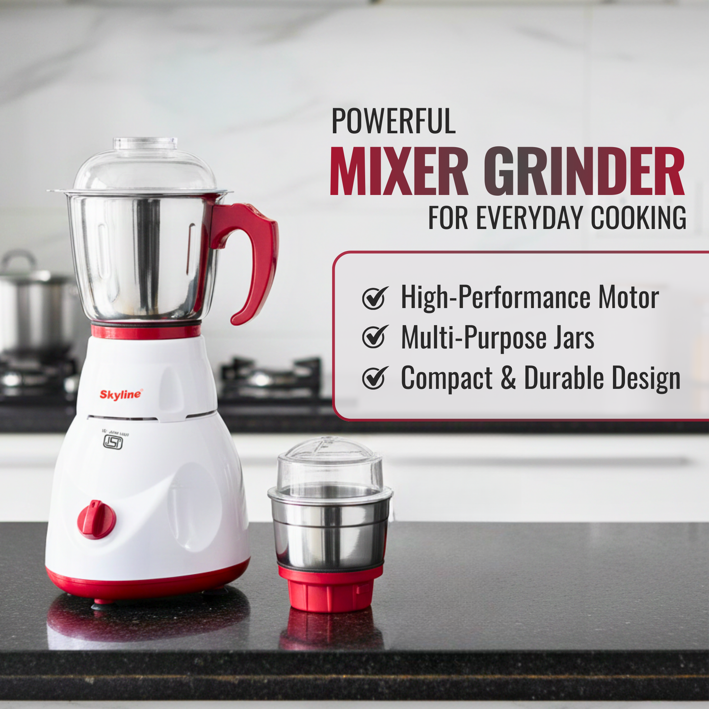 Skyline 550W Mixer Grinder with 2 Stainless Steel Jars | Power-Packed Kitchen Essential