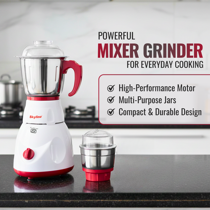 Skyline 550W Mixer Grinder with 2 Stainless Steel Jars | Power-Packed Kitchen Essential