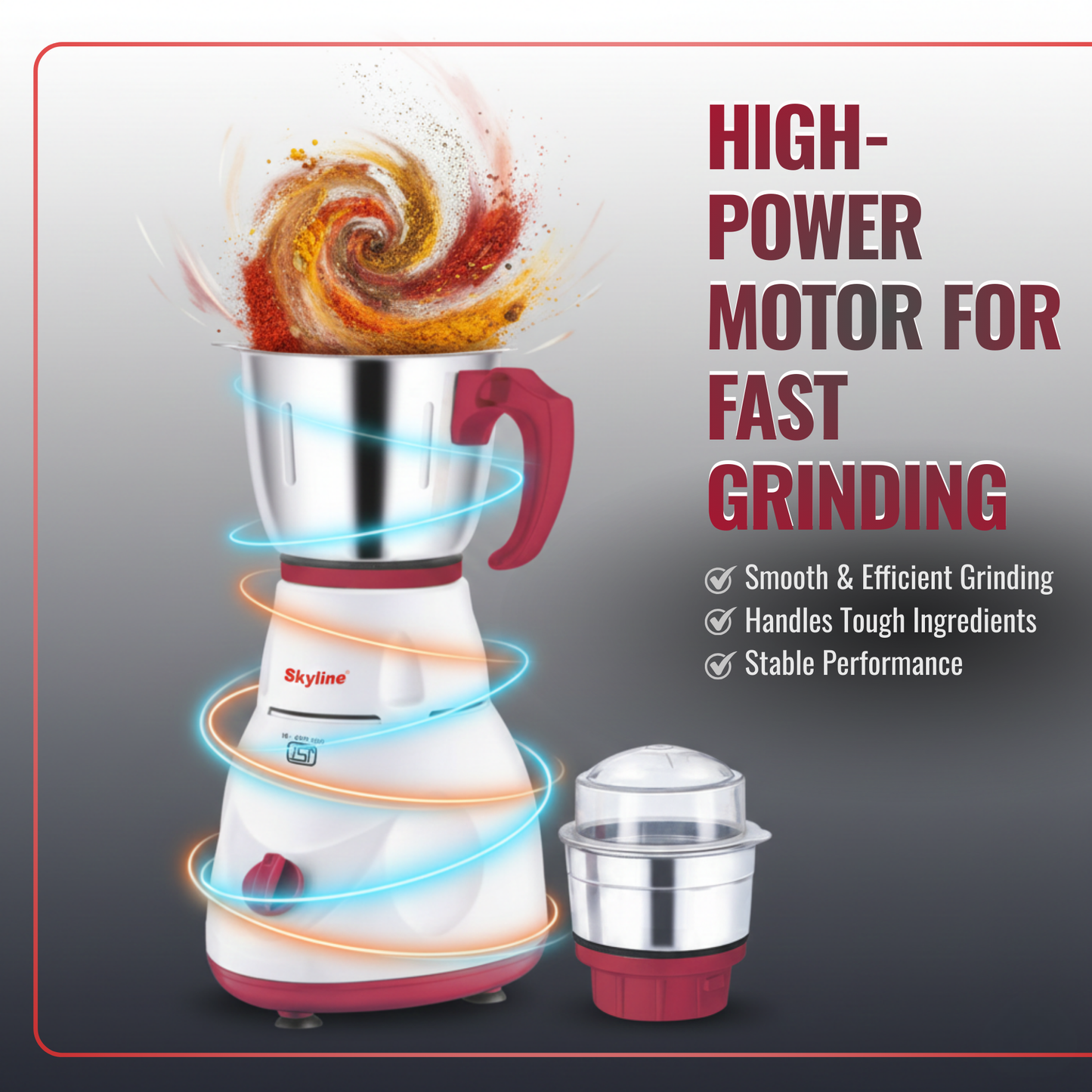 Skyline 550W Mixer Grinder with 2 Stainless Steel Jars | Power-Packed Kitchen Essential