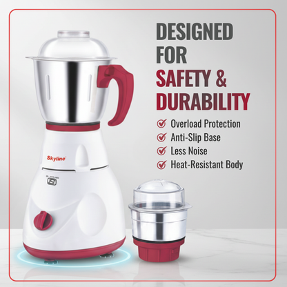 Skyline 550W Mixer Grinder with 2 Stainless Steel Jars | Power-Packed Kitchen Essential