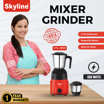 Skyline 550W Mixer Grinder with 2 Stainless Steel Jars