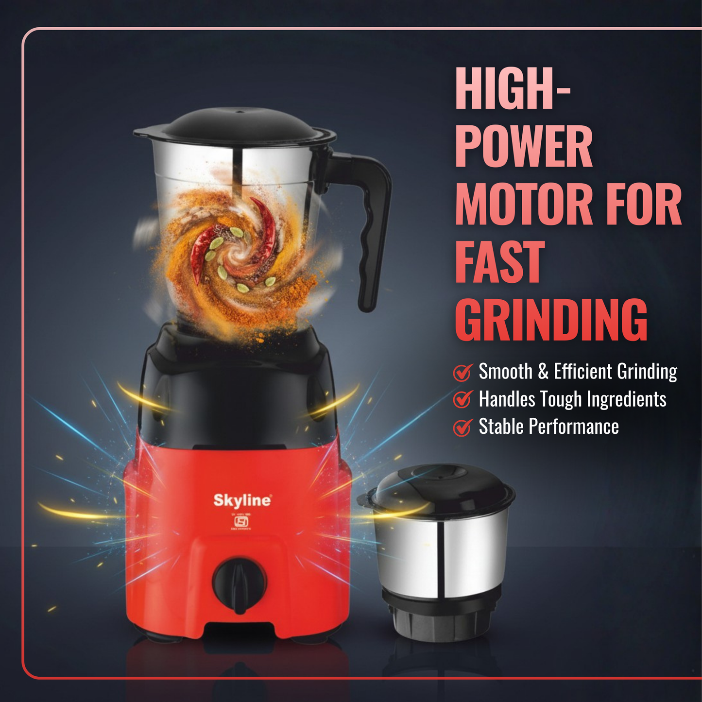Skyline 550W Mixer Grinder with 2 Stainless Steel Jars