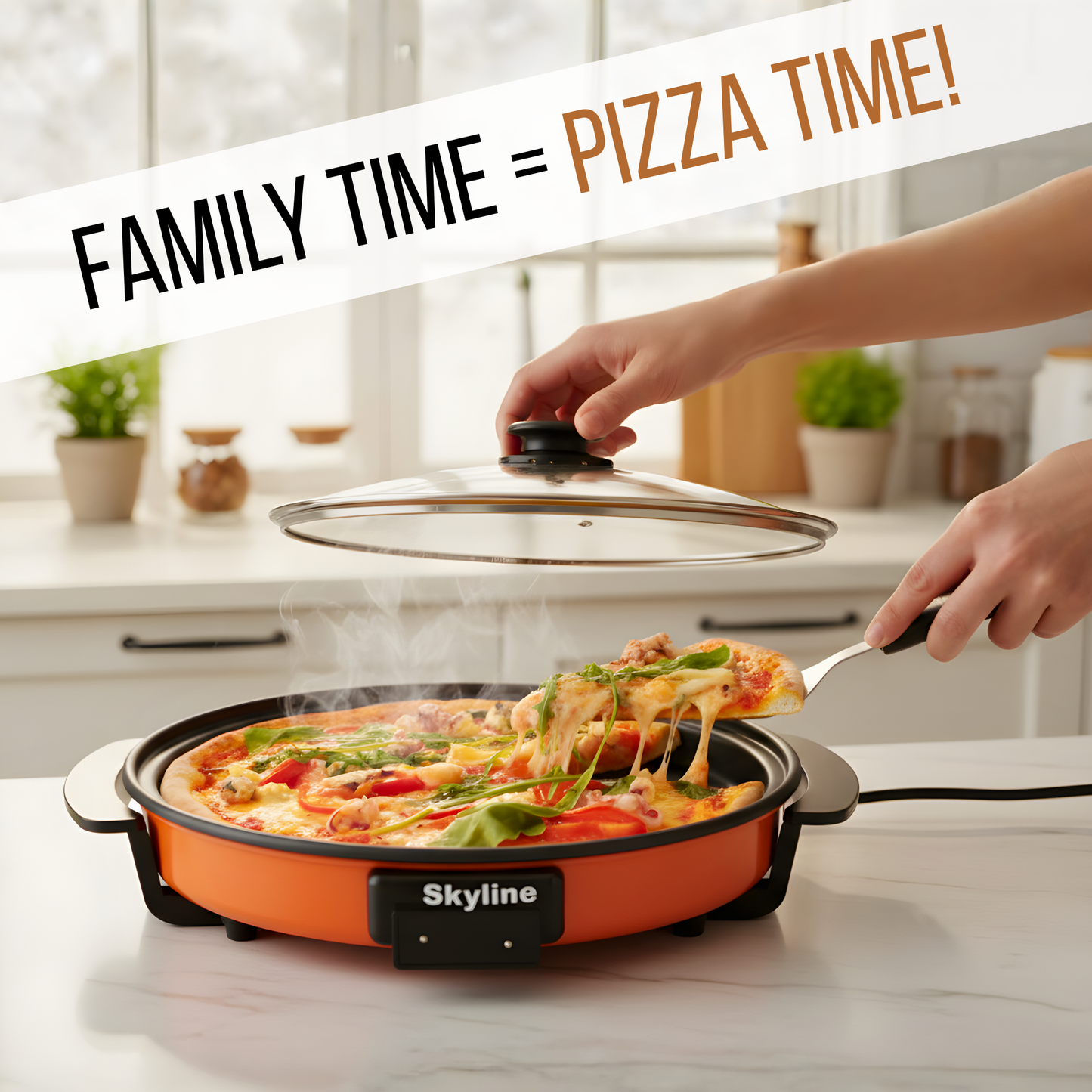 Skyline 1500 Watts Multi-Function Pizza Maker and Cooking Pan, Fry, Cook, and Grill
