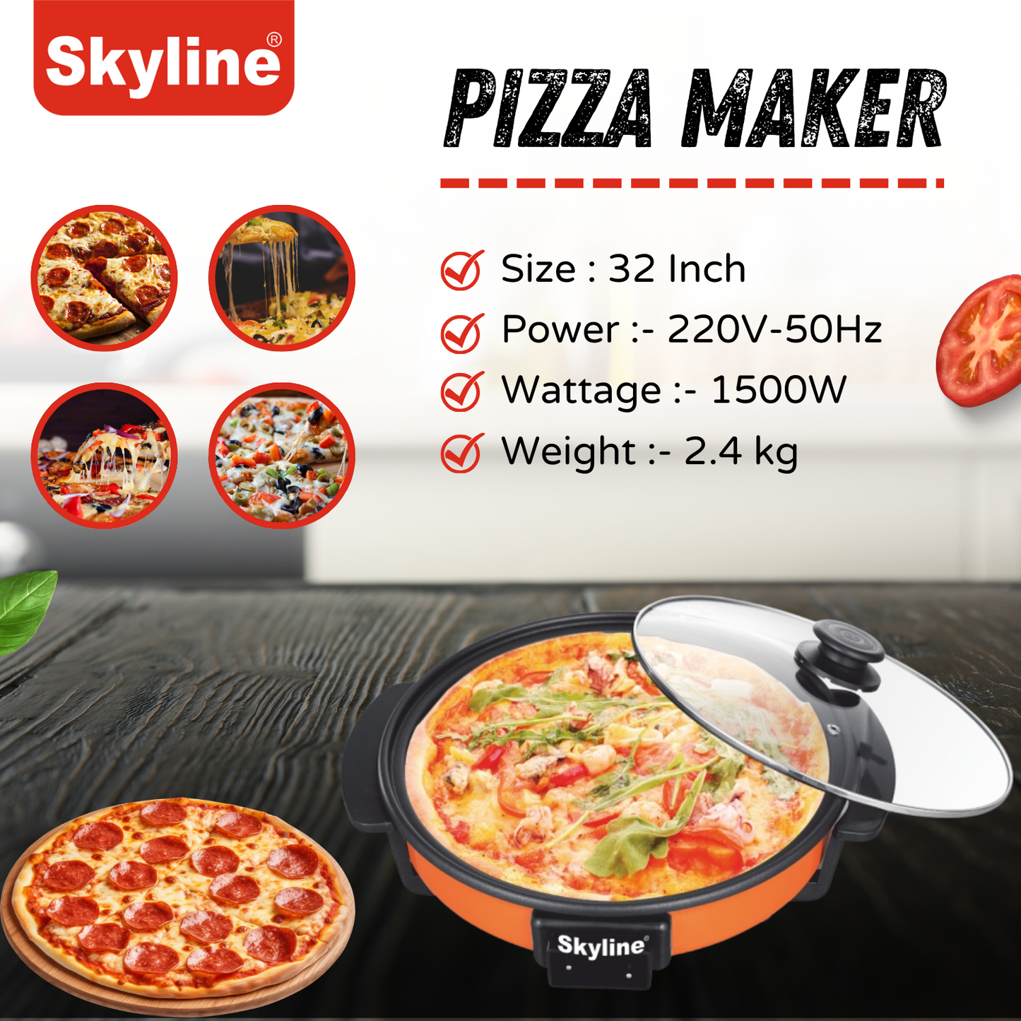 Skyline 1500 Watts Multi-Function Pizza Maker and Cooking Pan, Fry, Cook, and Grill