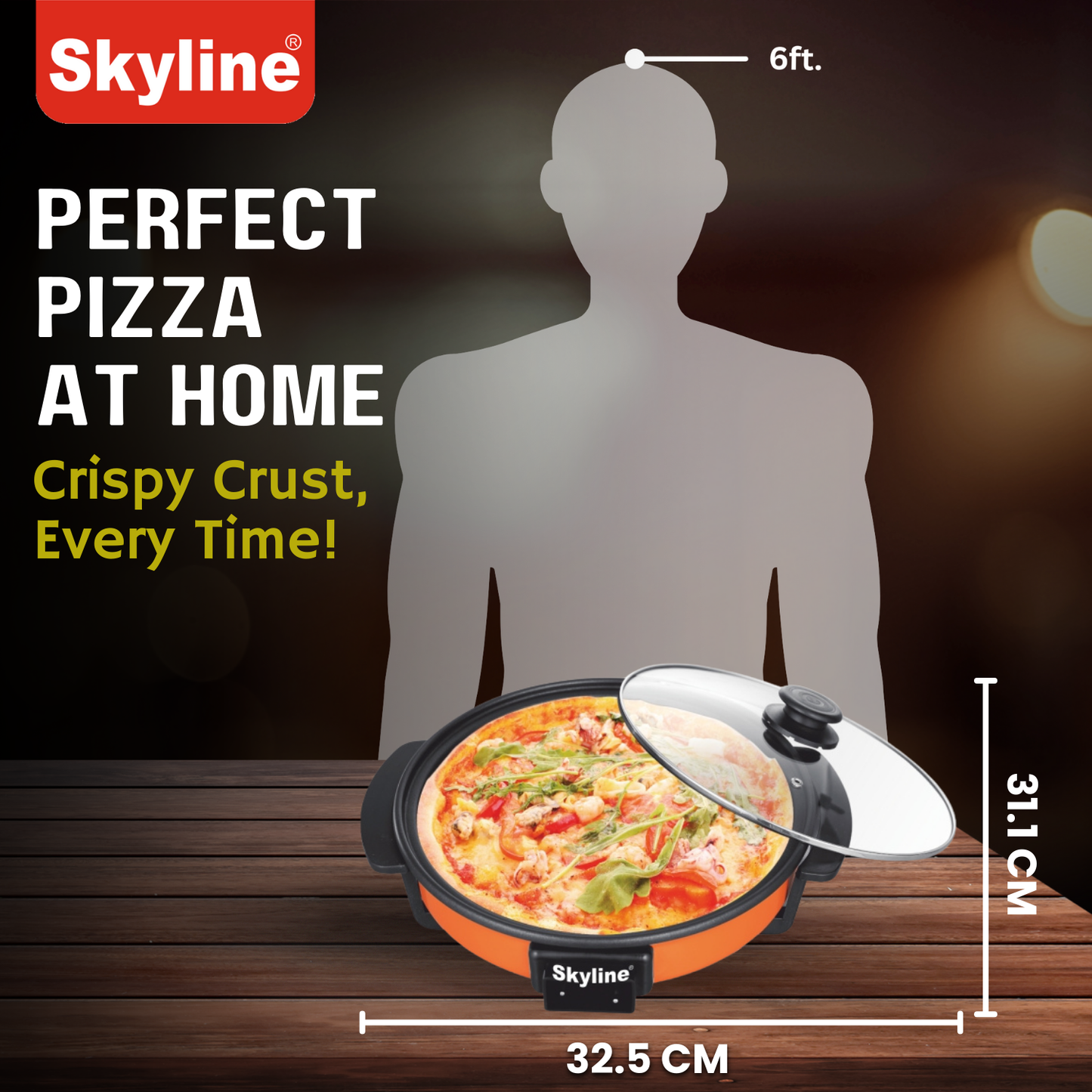 Skyline 1500 Watts Multi-Function Pizza Maker and Cooking Pan, Fry, Cook, and Grill