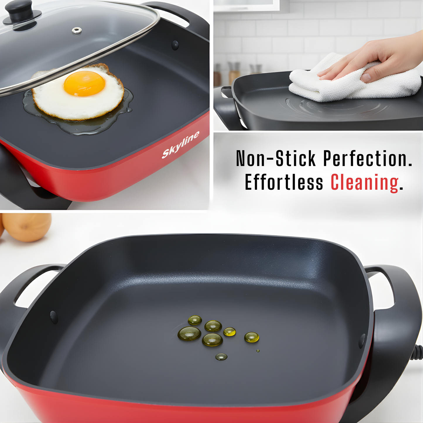 Skyline 1500W Electric Fry Pan, Non-Stick Surface, Adjustable Temperature Control