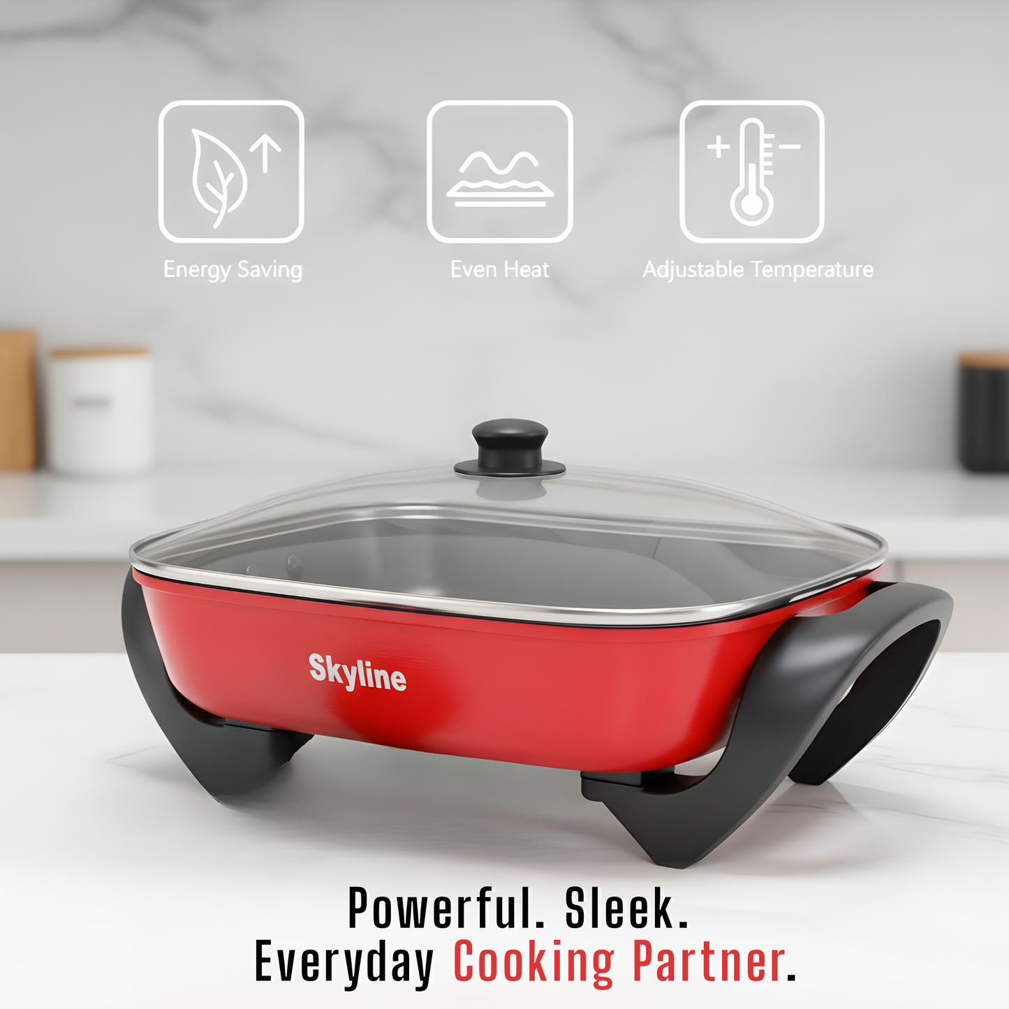 Skyline 1500W Electric Fry Pan, Non-Stick Surface, Adjustable Temperature Control
