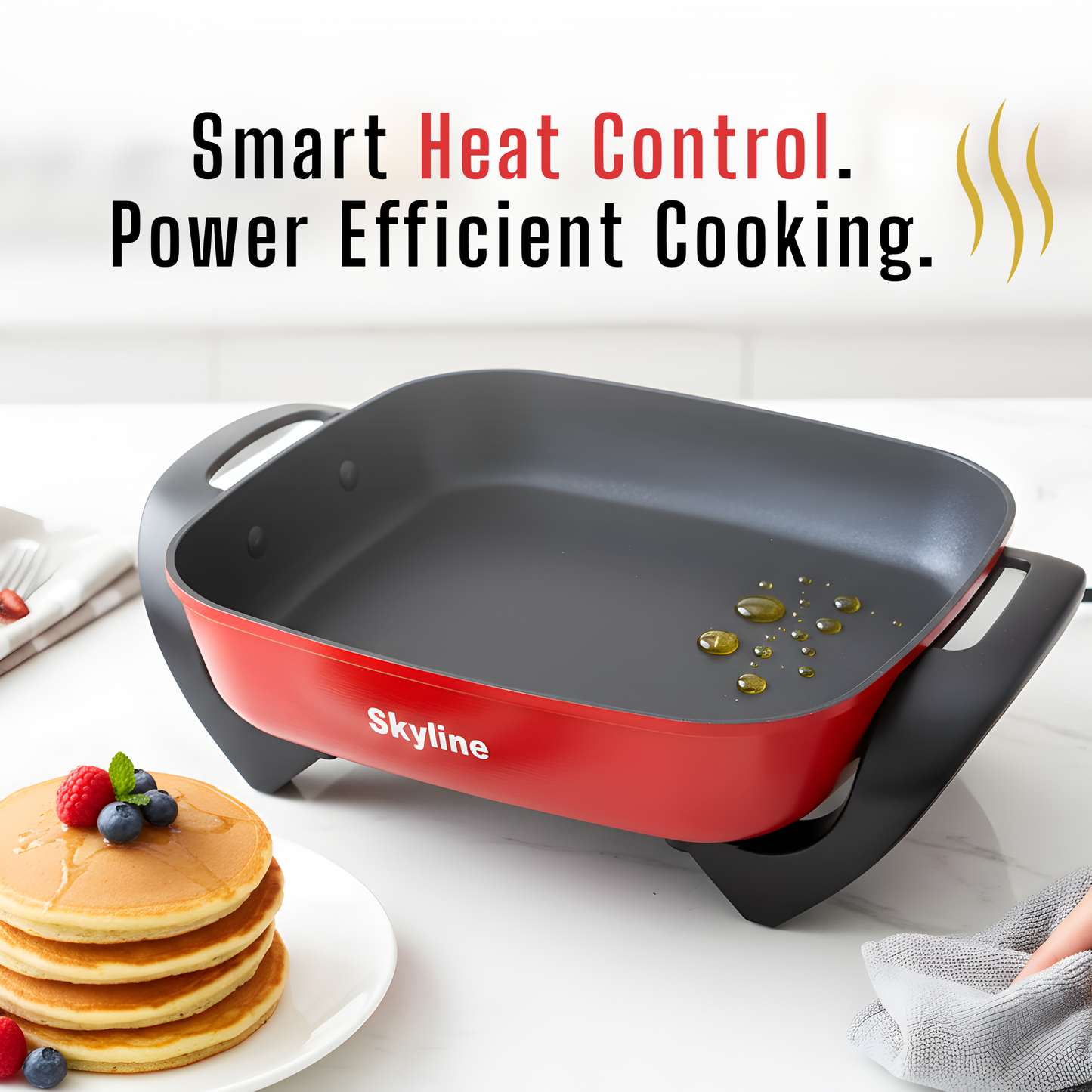 Skyline 1500W Electric Fry Pan, Non-Stick Surface, Adjustable Temperature Control