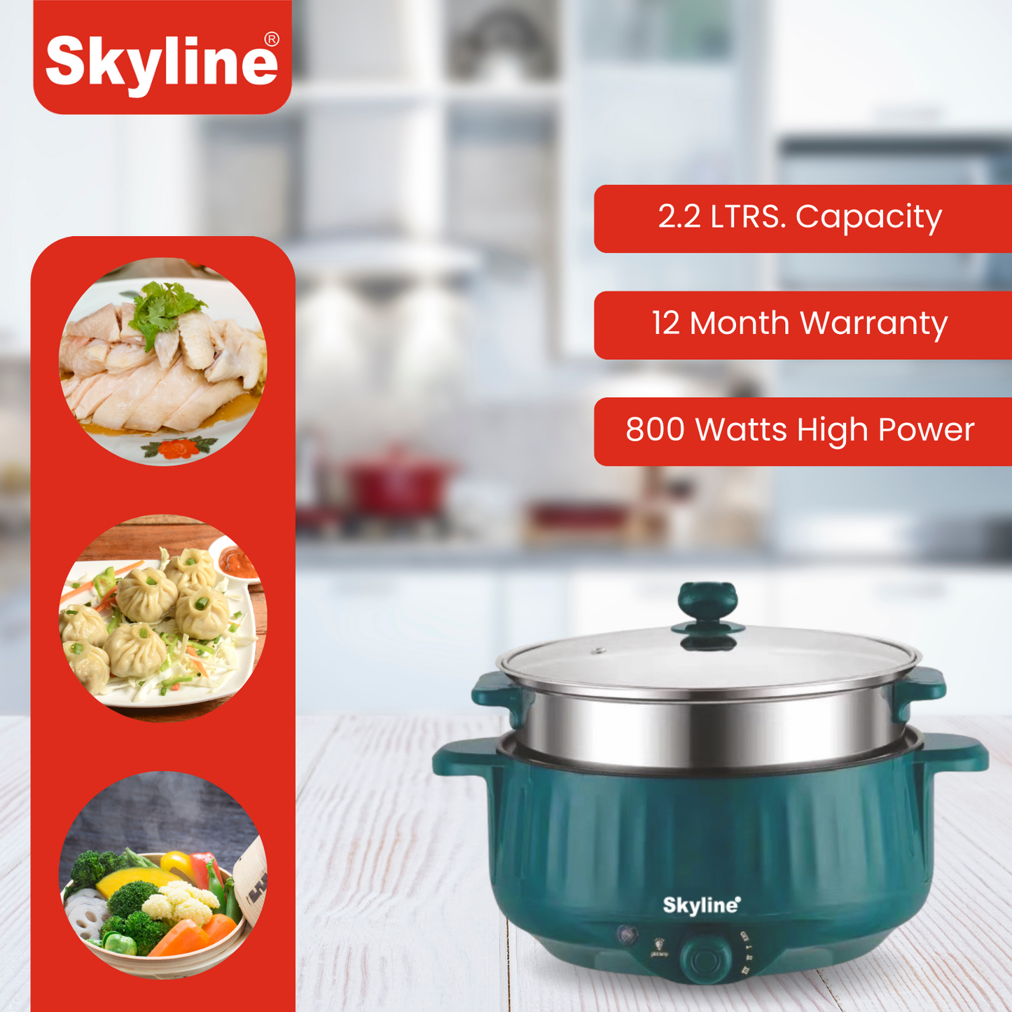 Skyline Momos & Multimaker, 800W Versatile Cooking Appliance for Dumplings, Pancakes, and More