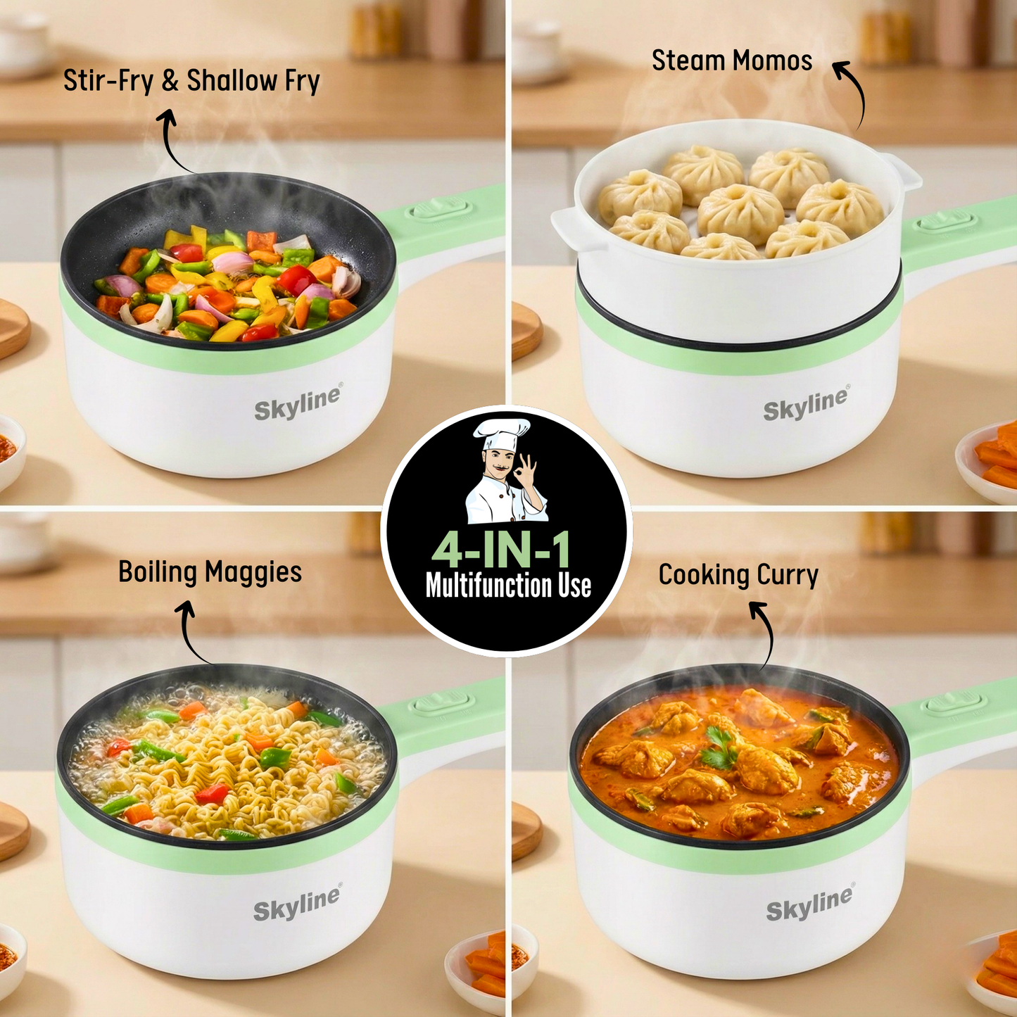 Multifunction Electric Pan with Steamer Attachment