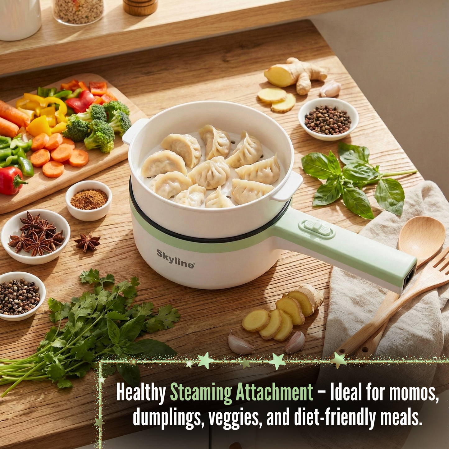 Multifunction Electric Pan with Steamer Attachment