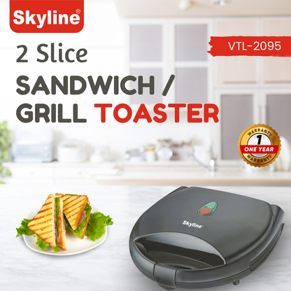 Skyline 750W 2-Slice Sandwich & Grill Toaster – Quick & Delicious Grilled Sandwiches Anytime