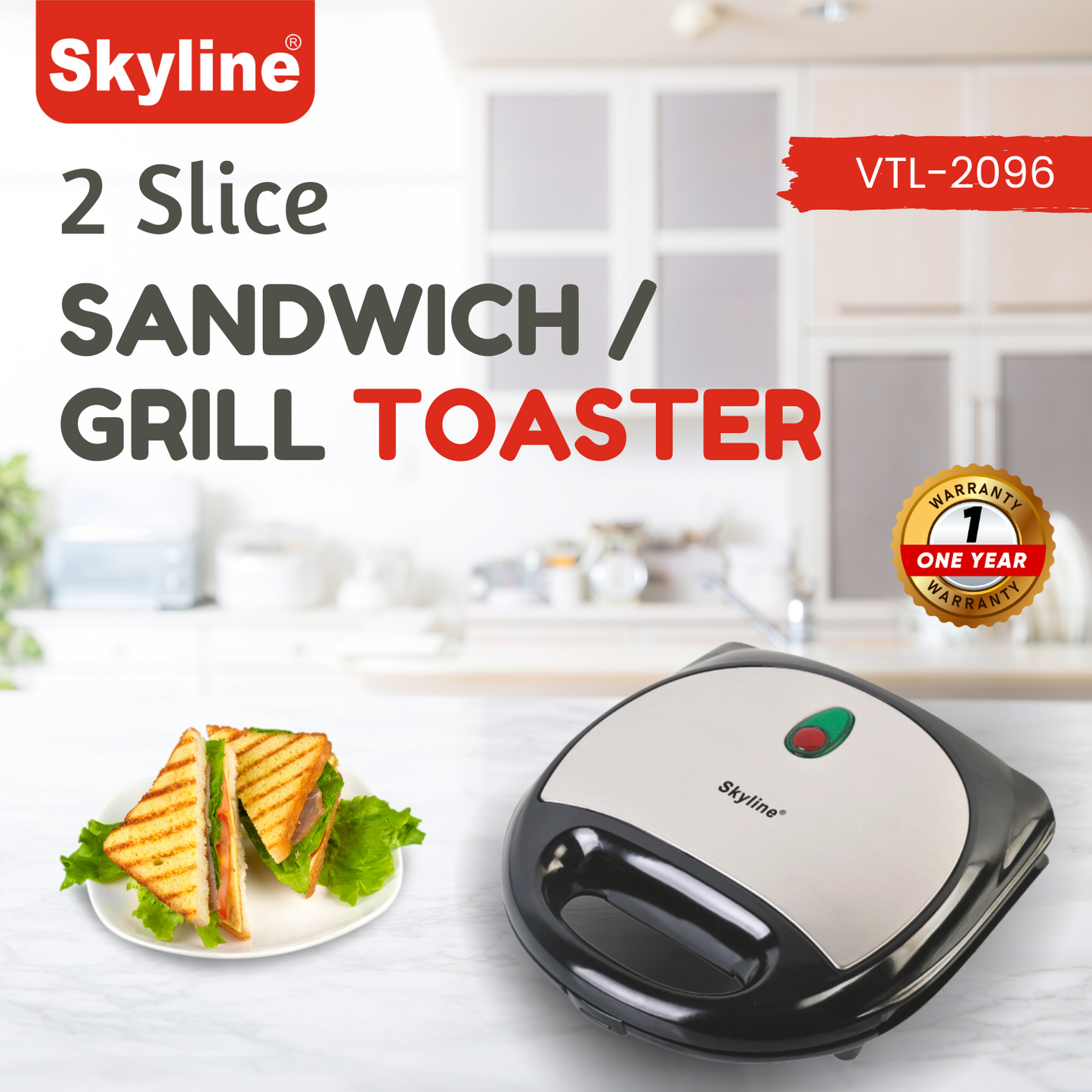 Skyline 750W 2-Slice Sandwich & Grill Toaster – Quick, Crispy, and Delicious Every Time