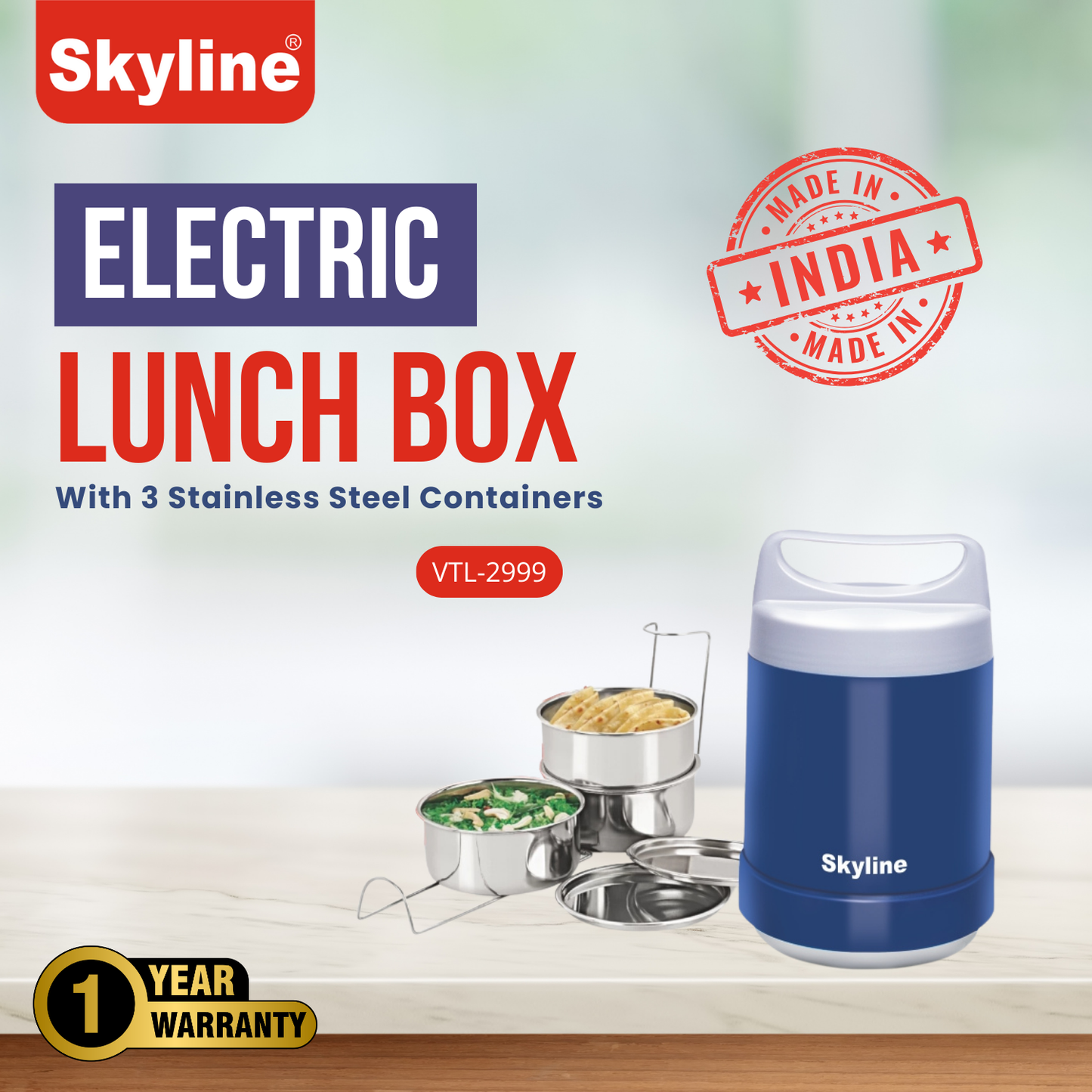 Skyline Electric Lunch Box with Stainless Steel Containers