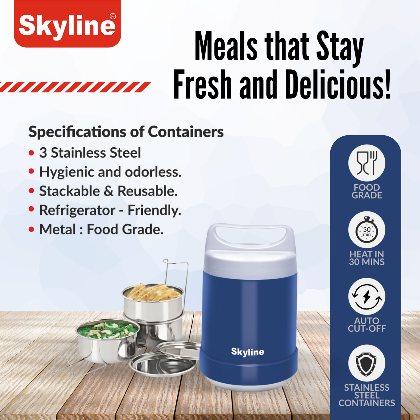 Skyline Electric Lunch Box with Stainless Steel Containers