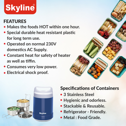 Skyline Electric Lunch Box with Stainless Steel Containers