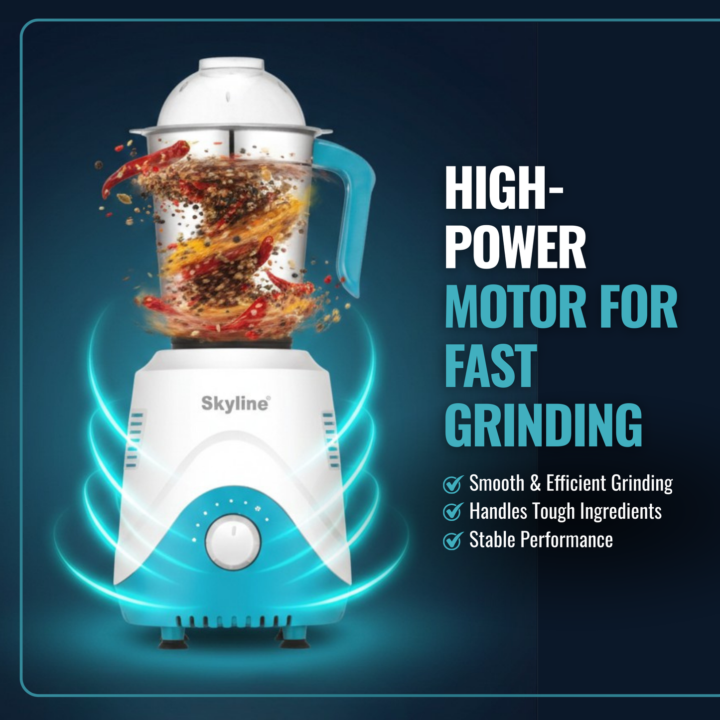 Skyline 600W Mixer Grinder with 3 Jars – Power-Packed Performance, Made in India