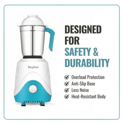 Skyline 600W Mixer Grinder with 3 Jars – Power-Packed Performance, Made in India