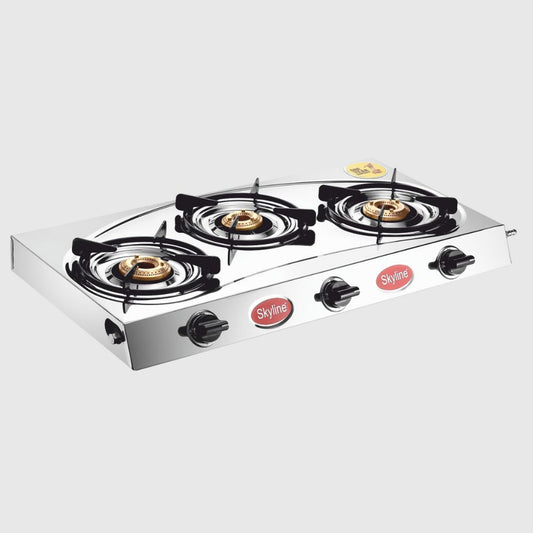 LPG Gas Stove Stainless Steel with Premium 3 Brass Burners - Skyline Appliances