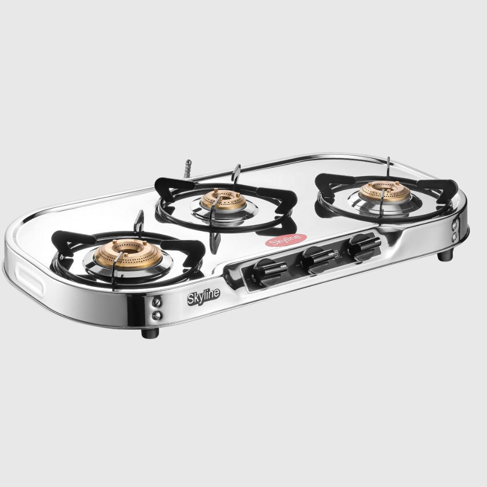 LPG Gas Stove Stainless Steel with Premium 3 Brass Burners - Skyline Appliances