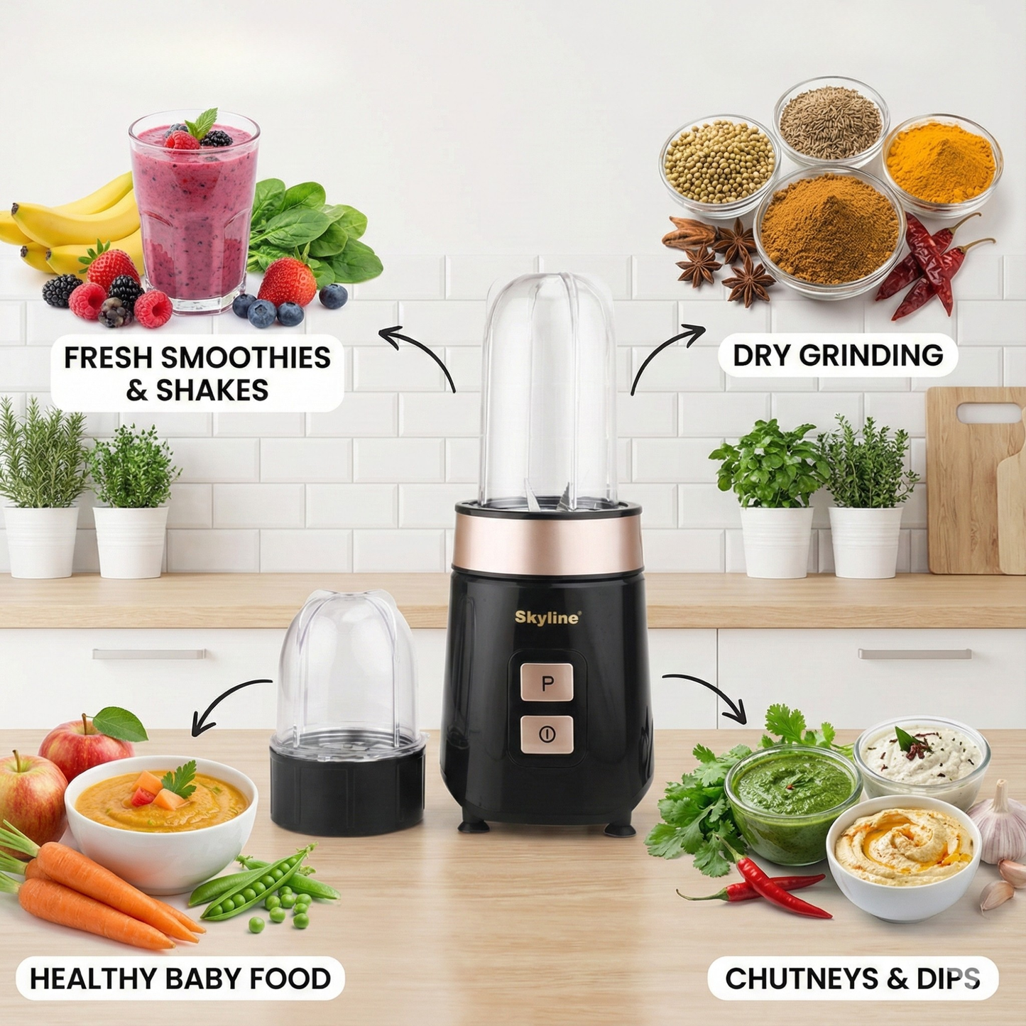 Skyline Nutri Mix 400 Watts – Compact Nutrition Blender with 2 Jars
