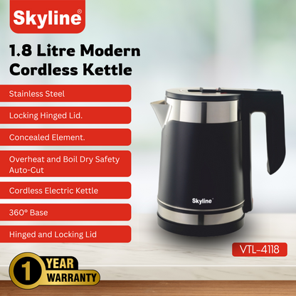 Skyline Double Wall Electric Kettle 1500W 1.8L – Efficient Boiling with Superior Insulation