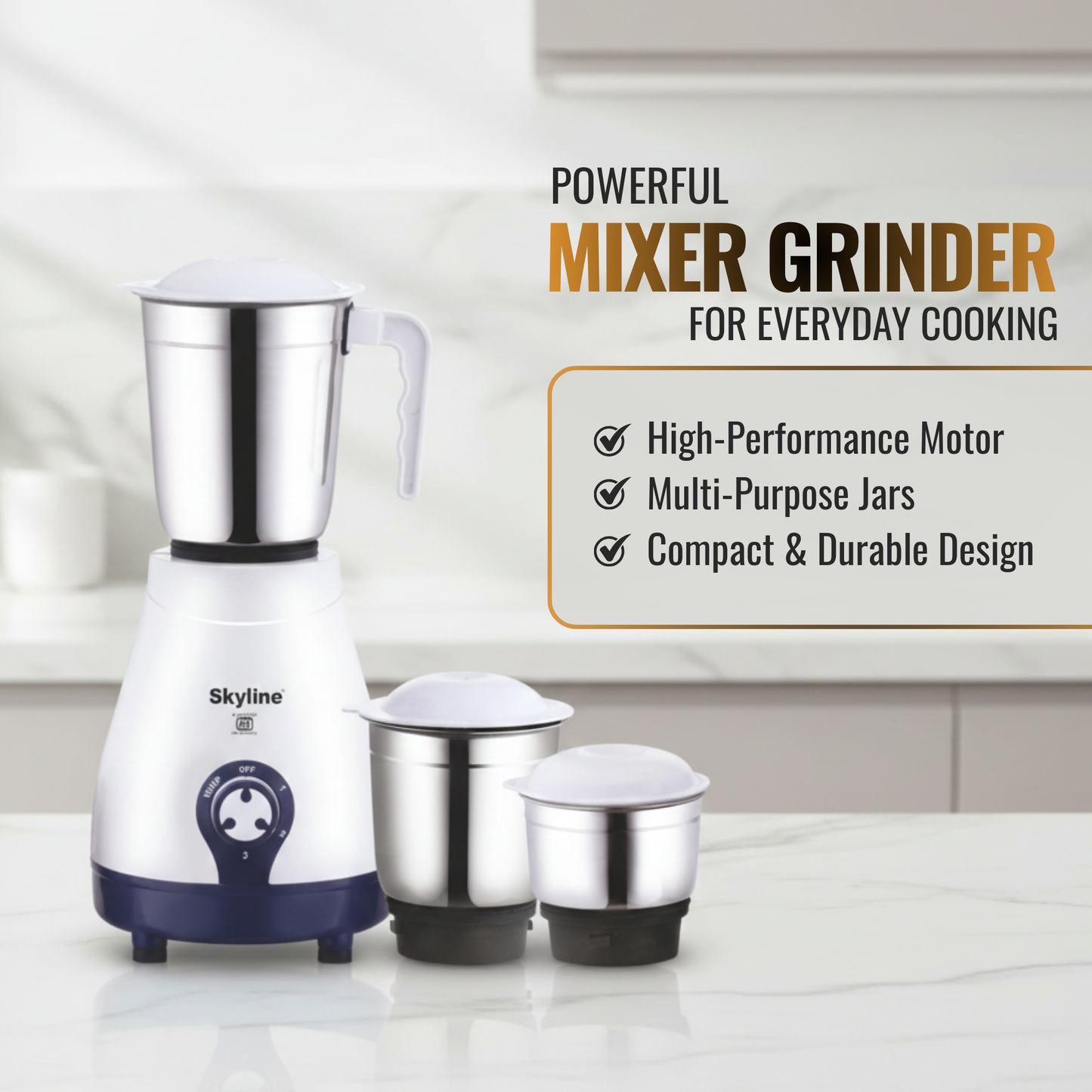 Skyline 600W Mixer Grinder with 3 Jars | Heavy-Duty Kitchen Performer
