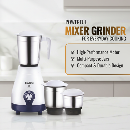Skyline 600W Mixer Grinder with 3 Jars | Heavy-Duty Kitchen Performer