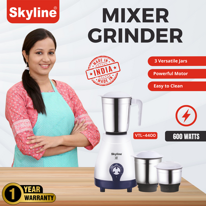 Skyline 600W Mixer Grinder with 3 Jars | Heavy-Duty Kitchen Performer