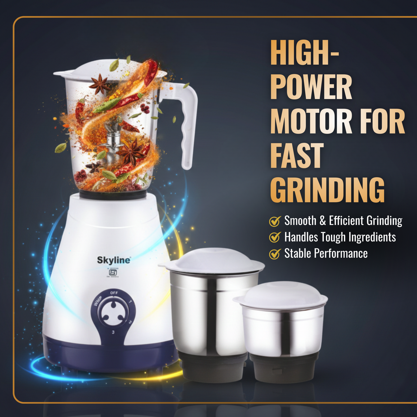 Skyline 600W Mixer Grinder with 3 Jars | Heavy-Duty Kitchen Performer