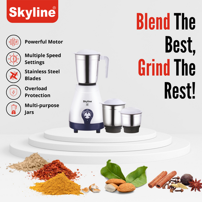 Skyline 600W Mixer Grinder with 3 Jars | Heavy-Duty Kitchen Performer