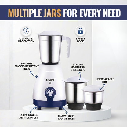 Skyline 600W Mixer Grinder with 3 Jars | Heavy-Duty Kitchen Performer