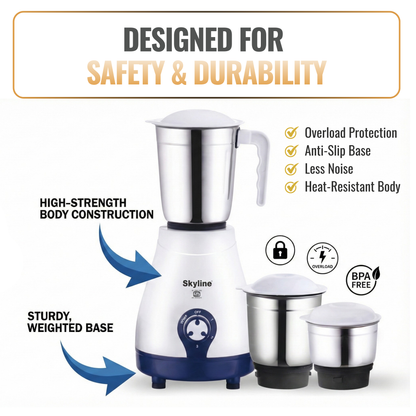 Skyline 600W Mixer Grinder with 3 Jars | Heavy-Duty Kitchen Performer