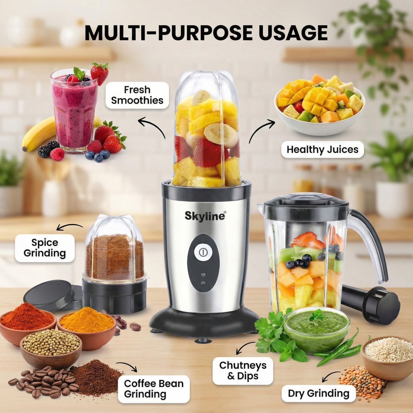 Skyline Nutri Mix 400 Watts – Multi-Purpose Blender & Grinder with 3 Jars