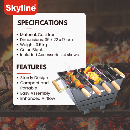 Skyline Charcoal Barbeque with 4 Skews - Compact and Durable Outdoor Grill for Smoky Flavors