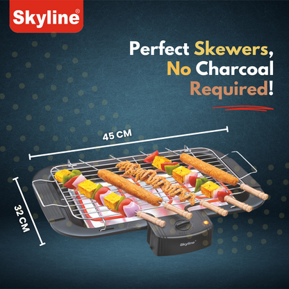 Skyline 2000W Electric Barbecue Grill with 5 Skewers | Portable & Energy-Efficient Grilling