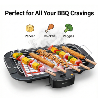 Skyline 2000W Electric Barbecue Grill with 5 Skewers | Portable & Energy-Efficient Grilling